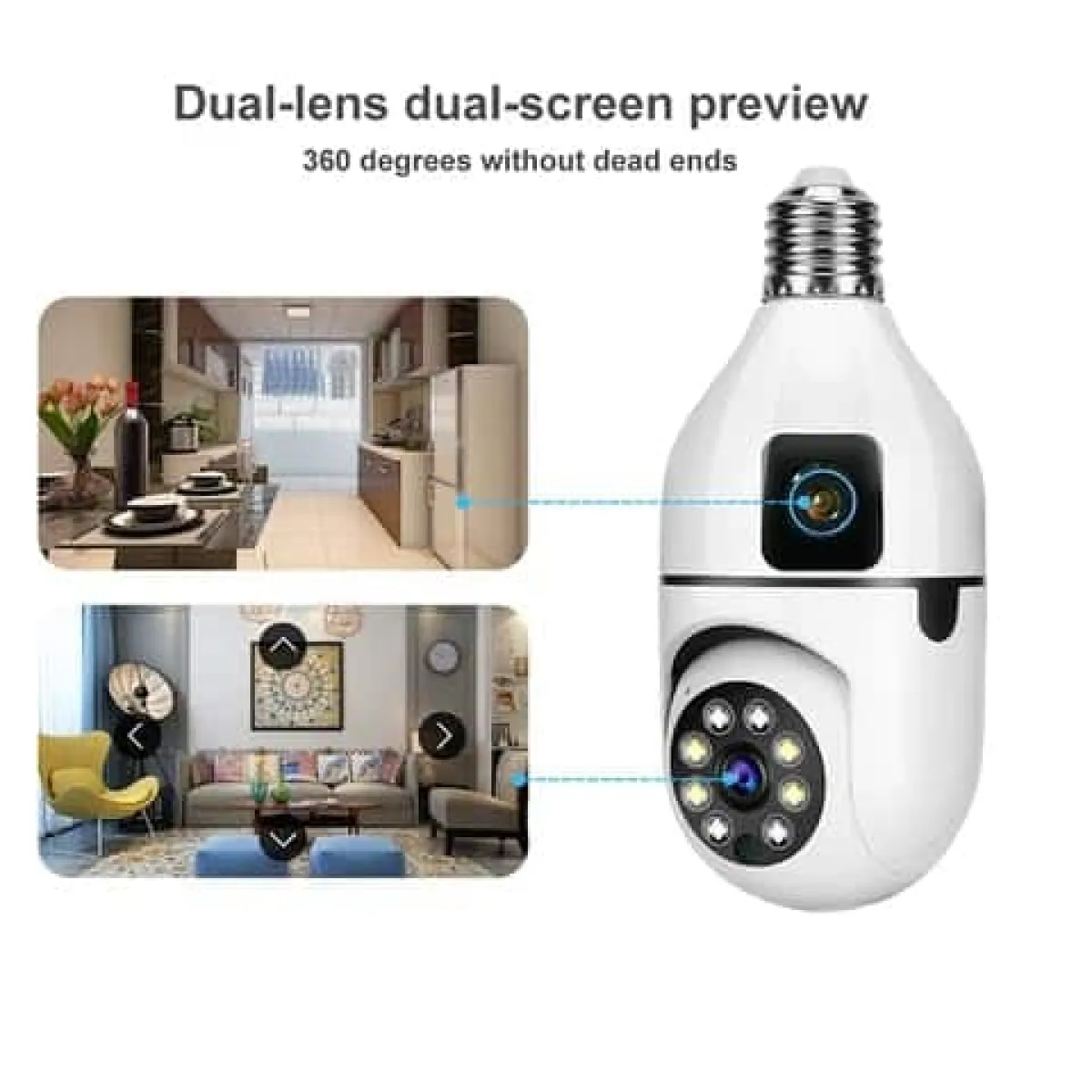 V380 Bulb Camera 5MP WiFi Dual Lens Security Camera - Full HD 1080p, Night Vision, Two-Way Audio, App Control (V380