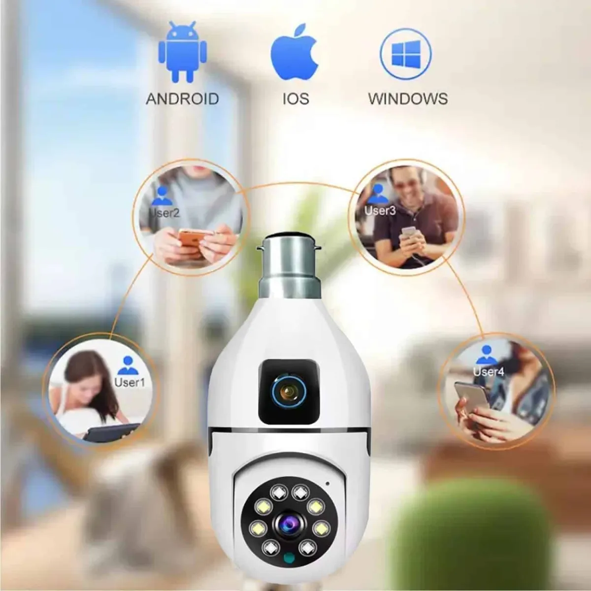 V380 Bulb Camera 5MP WiFi Dual Lens Security Camera - Full HD 1080p, Night Vision, Two-Way Audio, App Control (V380