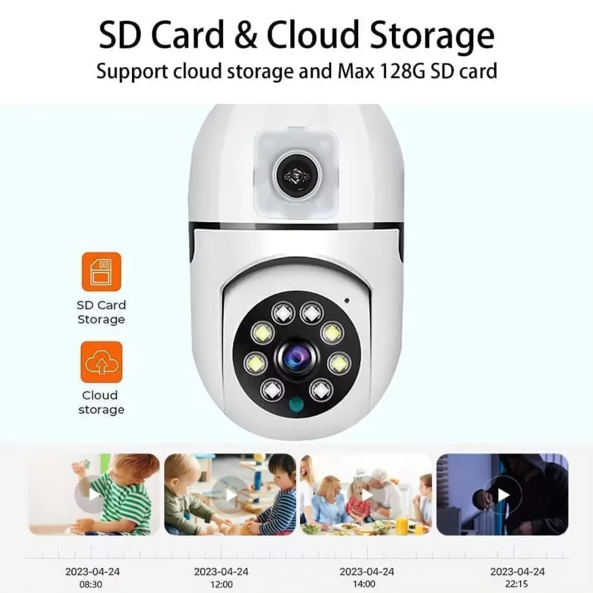 V380 Bulb Camera, 5MP Dual Lens, E27 Socket Mount
