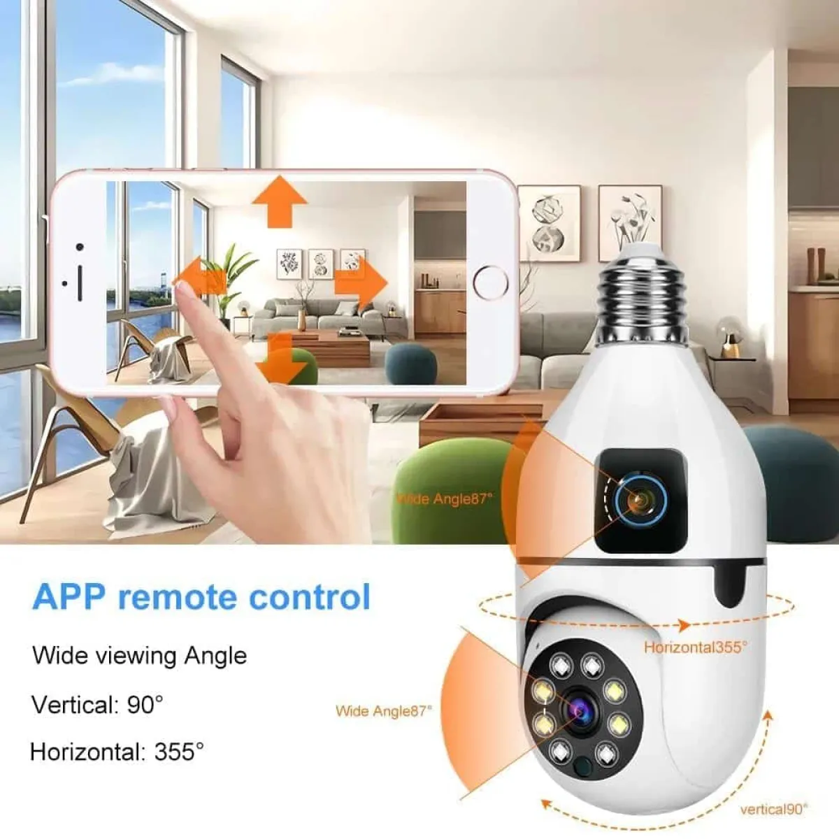 V380 Bulb Camera 5MP WiFi Dual Lens Security Camera - Full HD 1080p, Night Vision, Two-Way Audio, App Control (V380