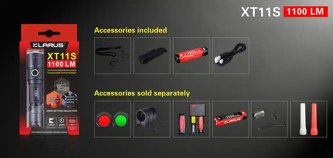 Klarus XT11S package contents and accessories
