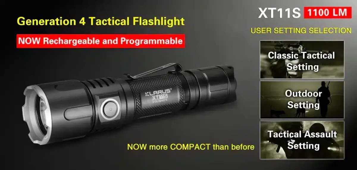 Klarus XT11S: 330m (1082ft) Tactical Flashlight | 1100 Lumens, Waterproof, Rechargeable, Durable | Ideal for Security,
