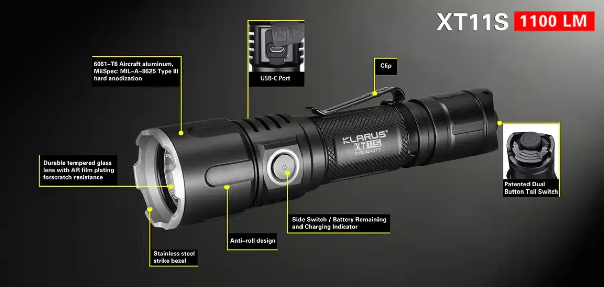 Klarus XT11S flashlight, additional view