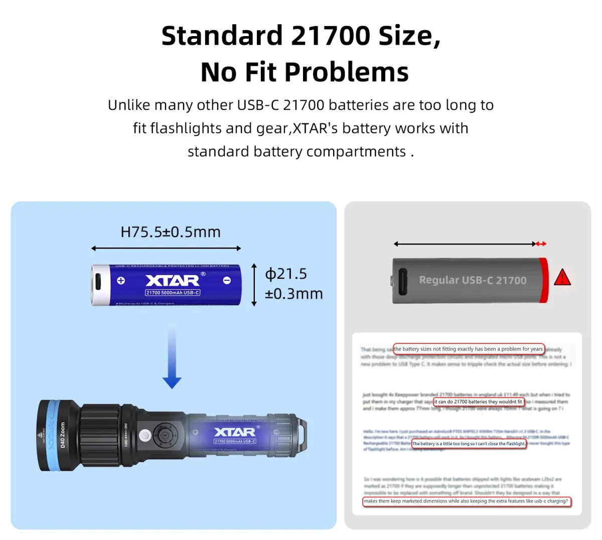 XTAR 21700 battery, additional view