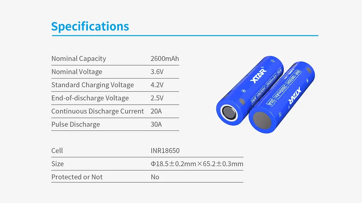 XTAR INR 18650 unprotected high-drain battery