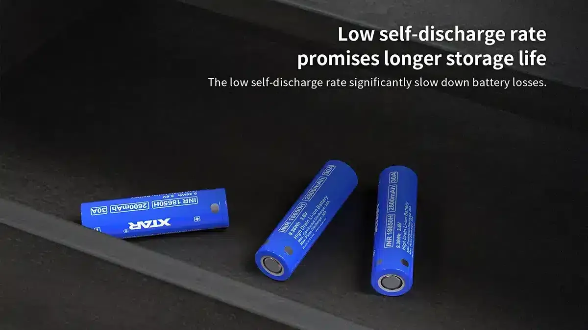 XTAR INR 18650 2600mAh High-Drain Li-ion Unprotected Battery for Vapes, EDC, and High-Power Devices, 20/30A, flat top
