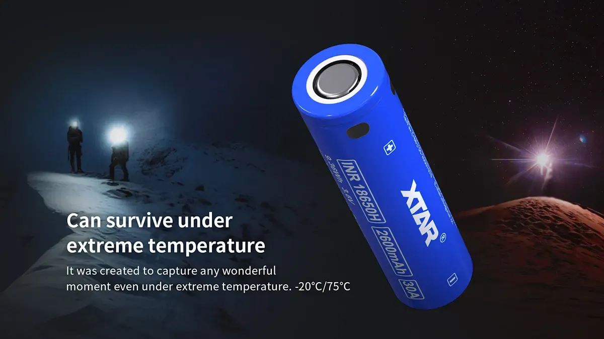 XTAR INR 18650 2600mAh High-Drain Li-ion Unprotected Battery for Vapes, EDC, and High-Power Devices, 20/30A, flat top