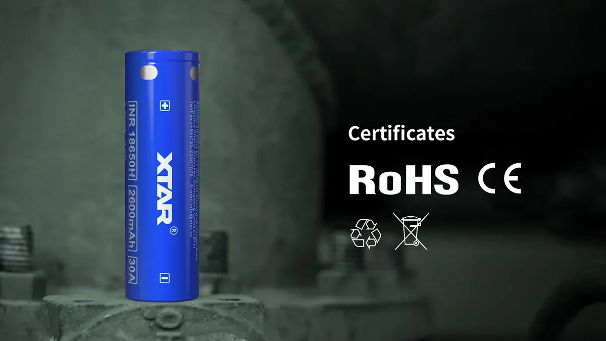 XTAR INR 18650 2600mAh High-Drain Li-ion Unprotected Battery for Vapes, EDC, and High-Power Devices, 20/30A, flat top