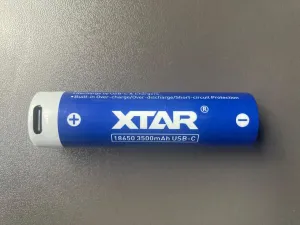 XTAR 18650 Battery, 3500mAh, Built-in USB-C, 10A Discharge actual product photo.