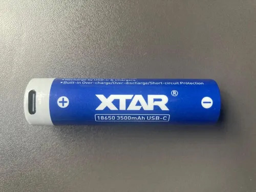XTAR 18650 Battery, 3500mAh, Built-in USB-C, 10A Discharge actual product photo.