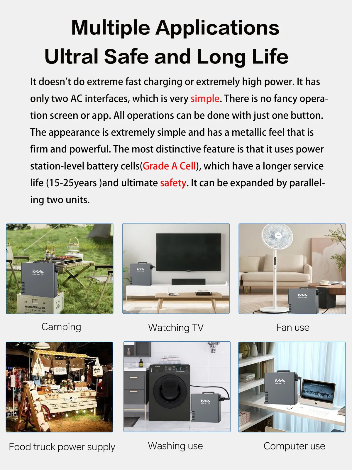 Vestwoods 2009.6Wh 1000W Portable Solar Generator Power Station with UPS and Lithium Iron Phosphate (LiFePO4) Battery
