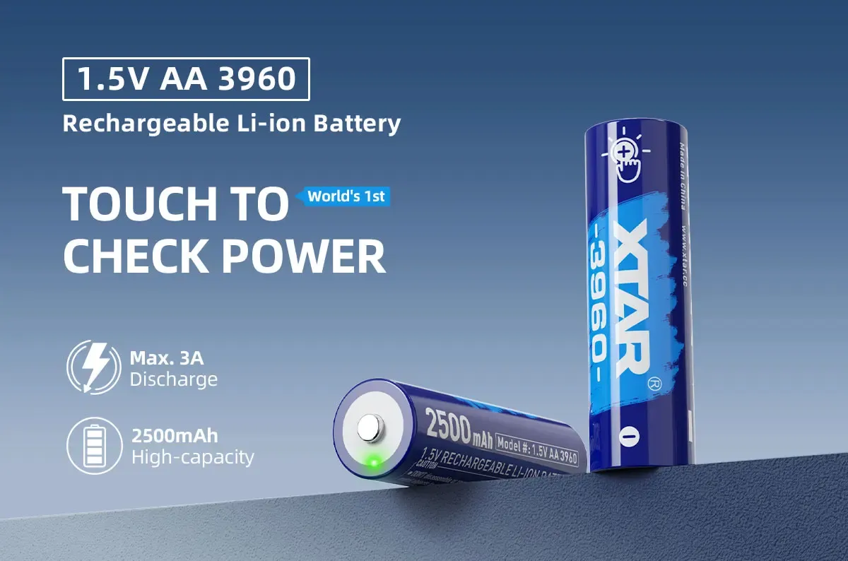 XTAR AA 1.5V 3960 2500mAh Rechargeable Li-ion Battery – 4-Pack, Touch LED, Perfect for Home & Church Devices in Kenya