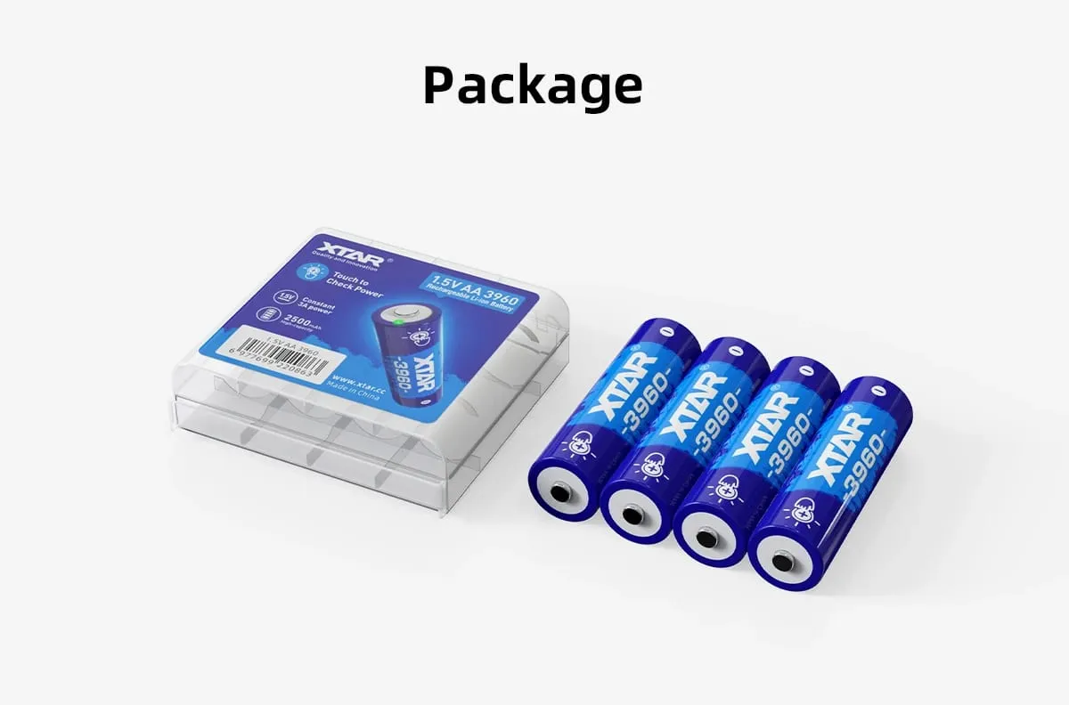 XTAR AA 1.5V 3960 2500mAh Rechargeable Li-ion Battery – 4-Pack, Touch LED, Perfect for Home & Church Devices in Kenya