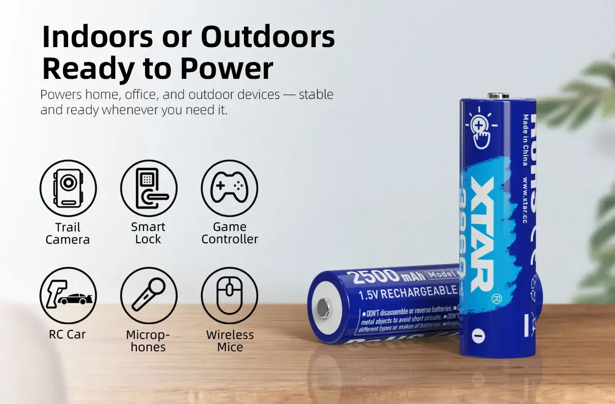 XTAR AA 1.5V 3960 2500mAh Rechargeable Li-ion Battery – 4-Pack, Touch LED, Perfect for Home & Church Devices in Kenya