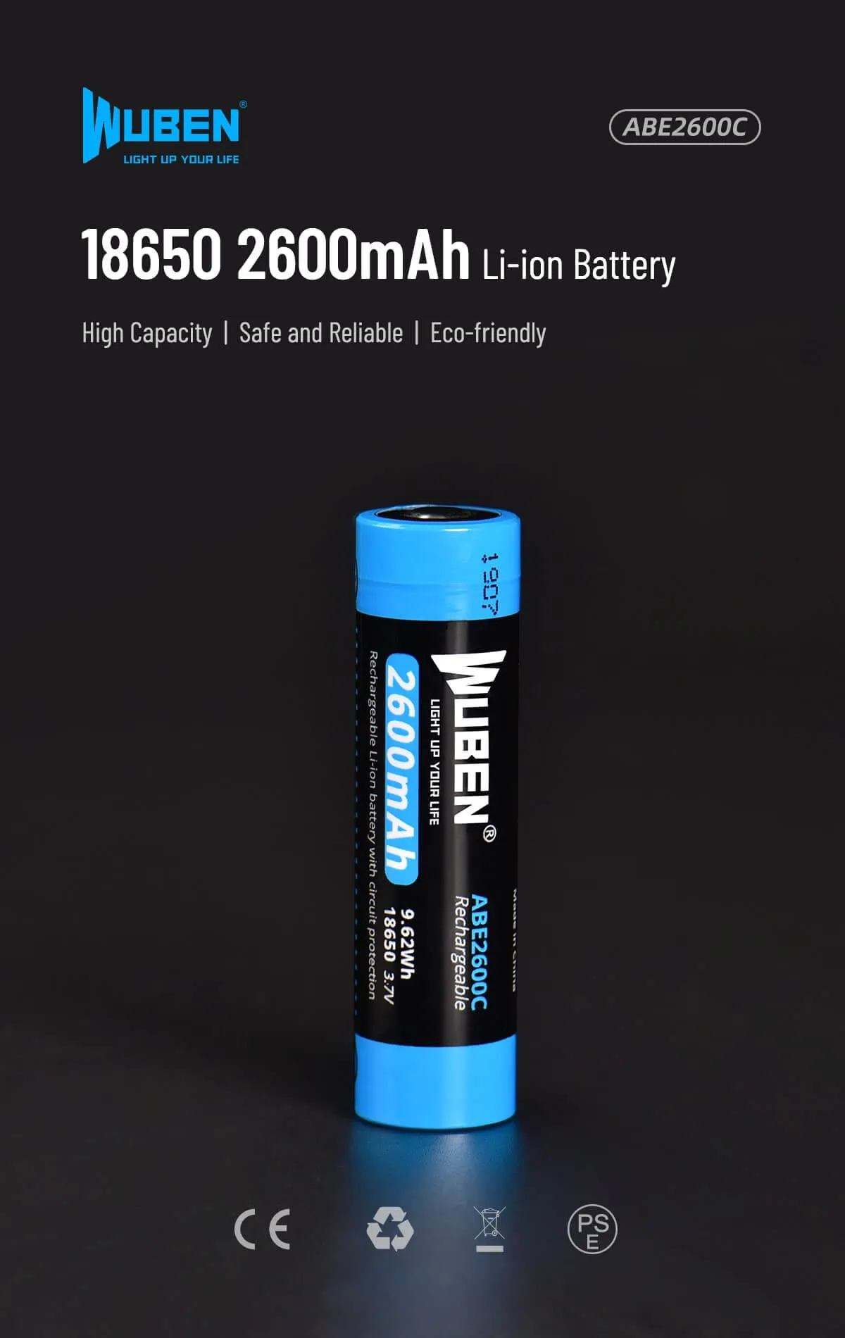 wuben 2600mah 18650 battery