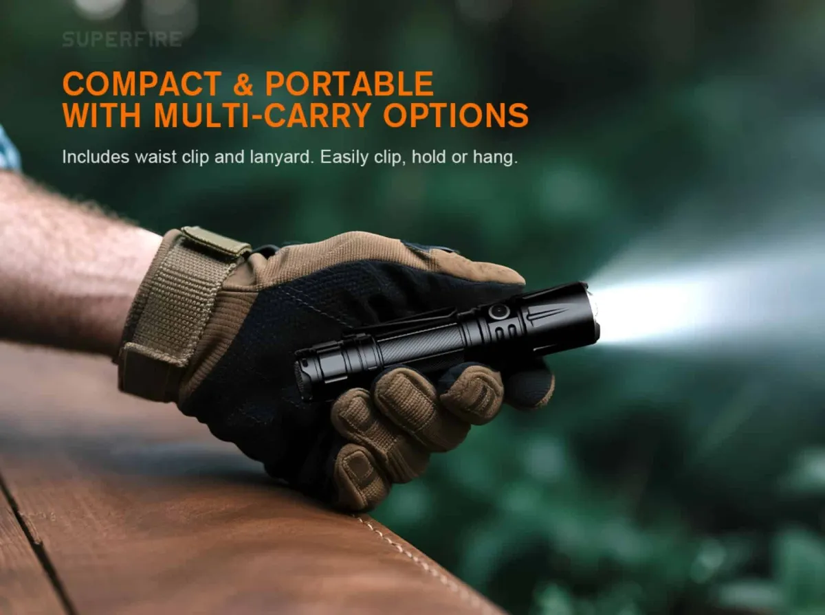 SUPERFIRE TL01-X flashlight, in hand
