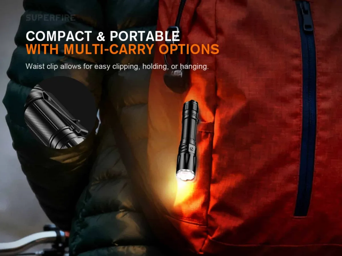 SUPERFIRE TL01-X flashlight, side view