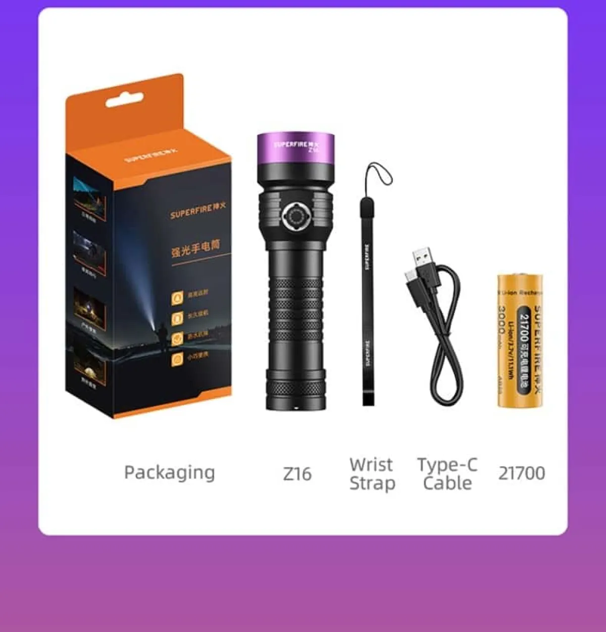 Superfire vZ16 UV torch, additional view