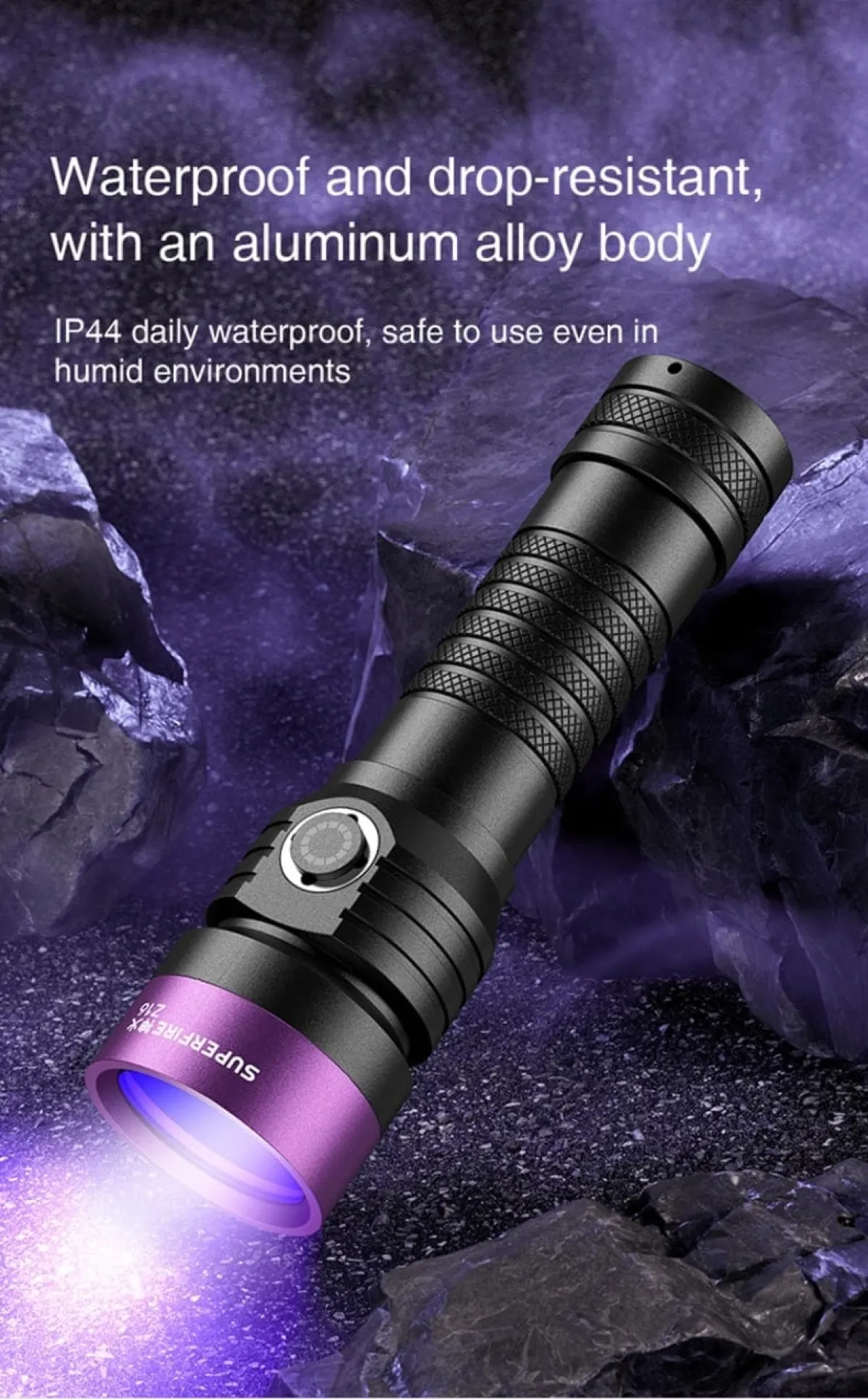 Superfire vZ16 UV torch, charging port