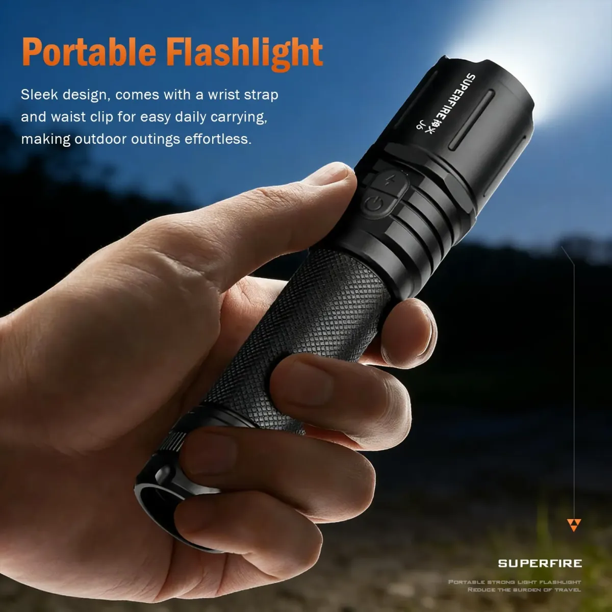 SUPERFIRE J6 LED Flashlight | 480LM 200m Range Type-C Charging 18650 Battery Aluminum Alloy Tactical Torch in Kenya