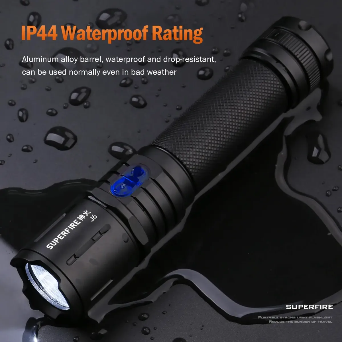 SUPERFIRE J6 LED Flashlight | 480LM 200m Range Type-C Charging 18650 Battery Aluminum Alloy Tactical Torch in Kenya