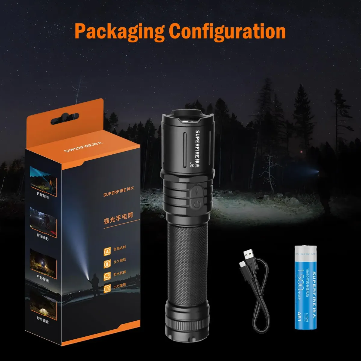 SUPERFIRE J6 flashlight, additional view