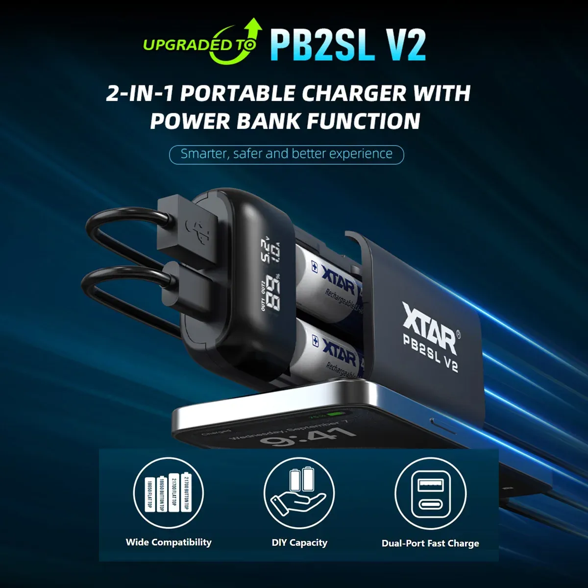 XTAR PB2SL V2 Portable 2-slots Charger & Power Bank for 18650 / 21700 Batteries in Kenya