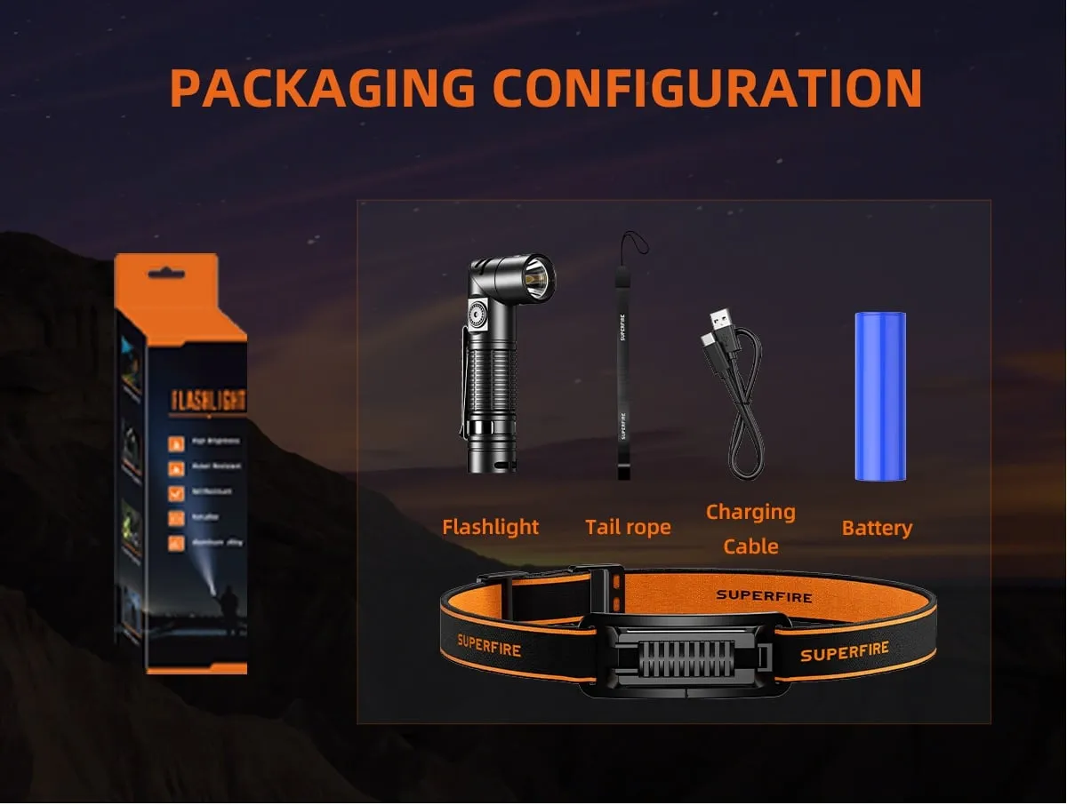 SUPERFIRE G19-S 360LM Magnetic Rechargeable Flashlight, 90° Adjustable Head, Type-C, Headlamp in Kenya