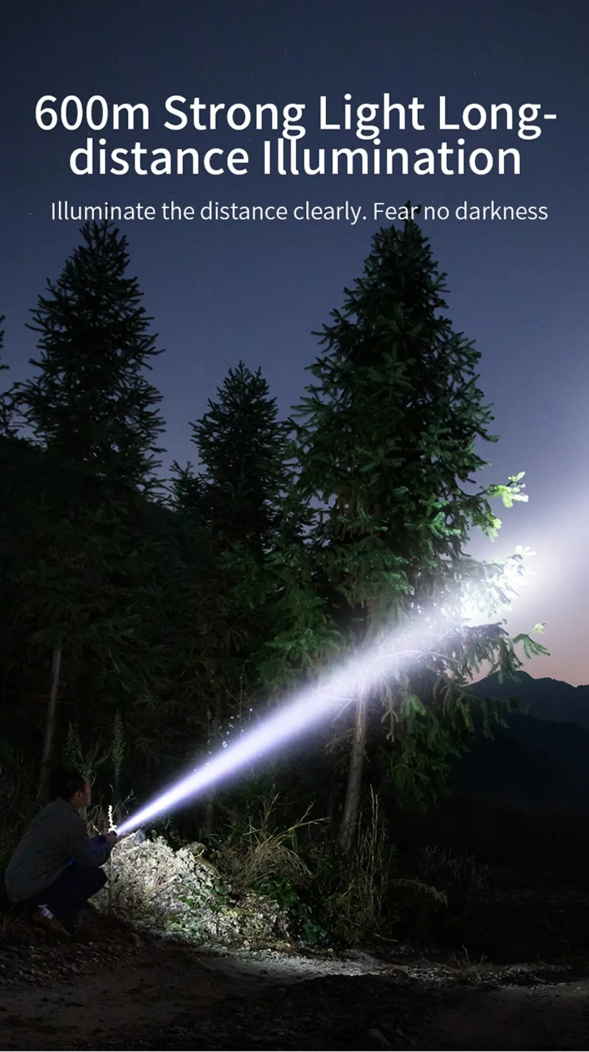 Superfire Y5-N Wildlife Spotting Flashlight with Red, Yellow & Blue Filters, 700m Long-Range Zoom Beam, RGB Rear Light
