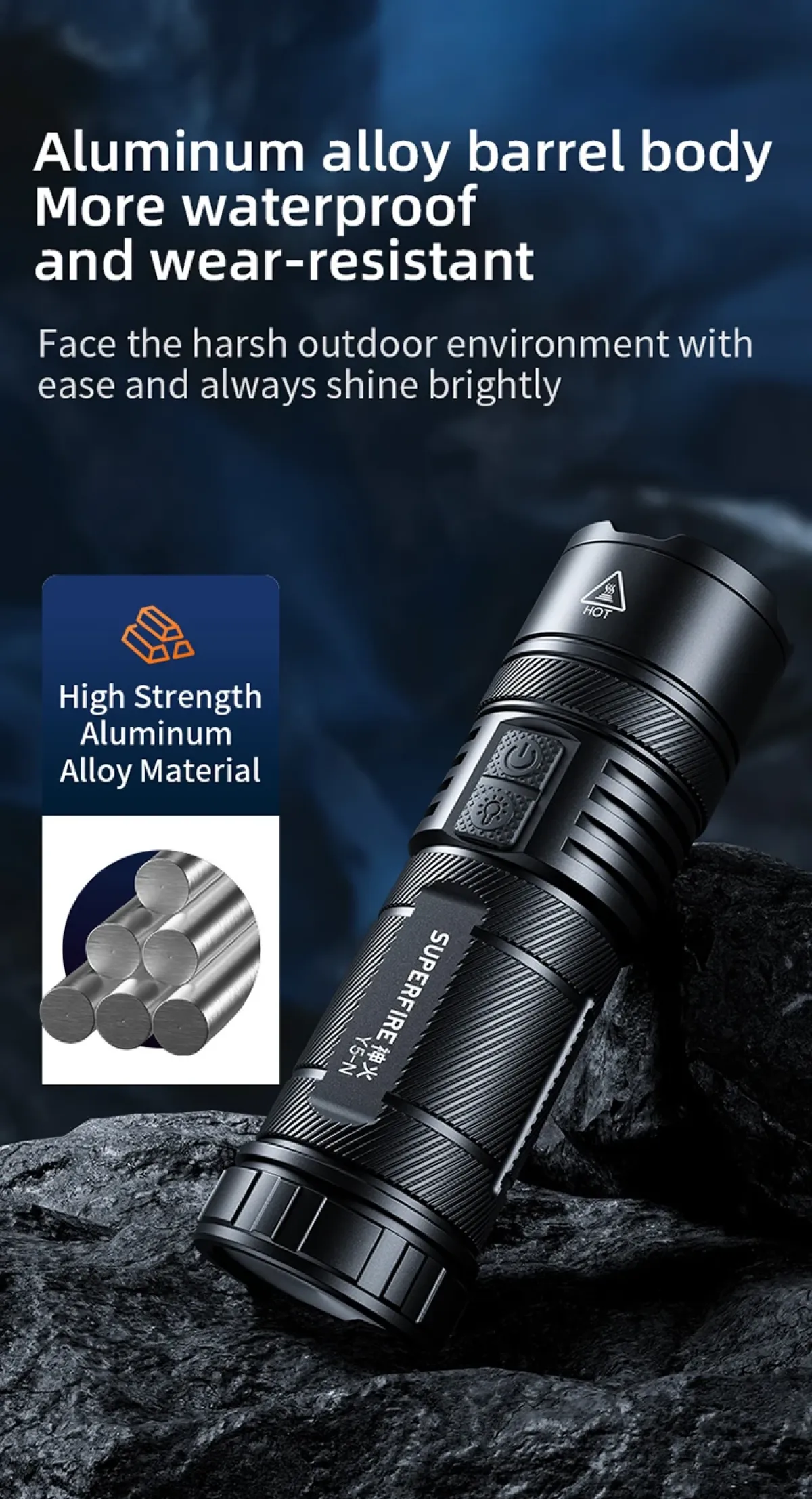 Superfire Y5-N Wildlife Spotting Flashlight with Red, Yellow & Blue Filters, 700m Long-Range Zoom Beam, RGB Rear Light